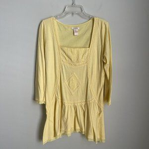 Sundance Yellow Long Sleeve Square Neck Embroidered Tunic